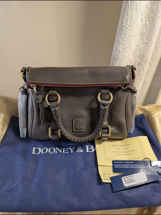 Dooney & Bourke Handbags - Dooney & Bourke Taupe Leather Satchel with Brass Hardware